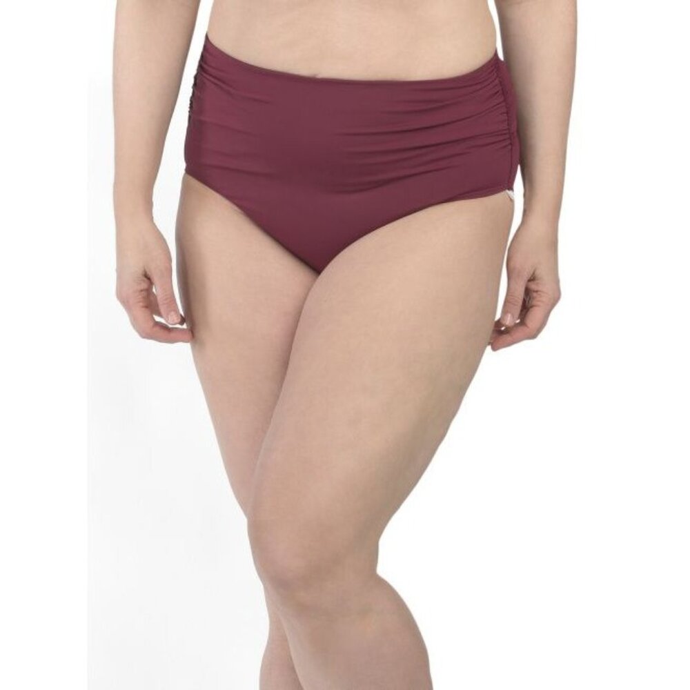 Anne Cole Womens Wine High-Waist Ruched Bikini Bottom Swimwear 20W Nylon/Spandex